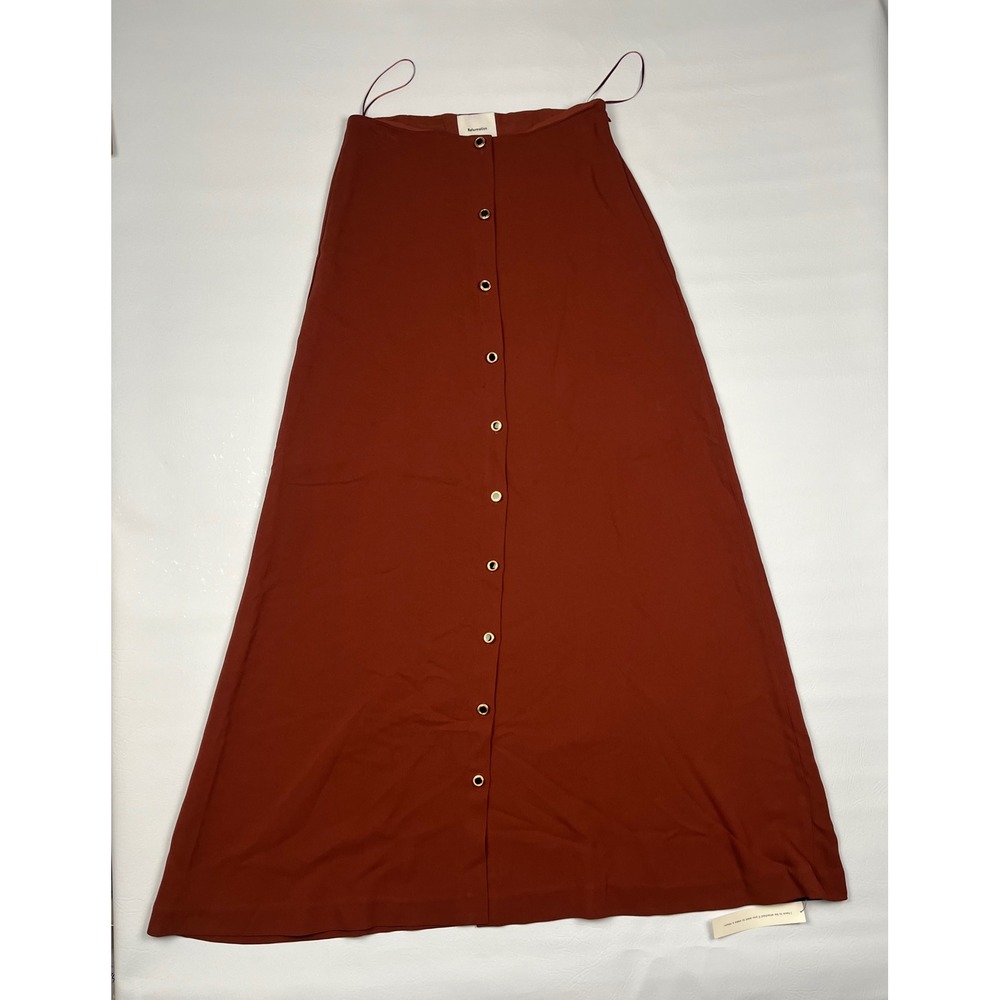 Reformation Andi Low Waist Maxi Skirt Womens 6 Rust Brown Button Front A-Line